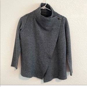 Tahari Asymmetrical Drape Waterfall Gray Cardigan Merino Wool Blend Small